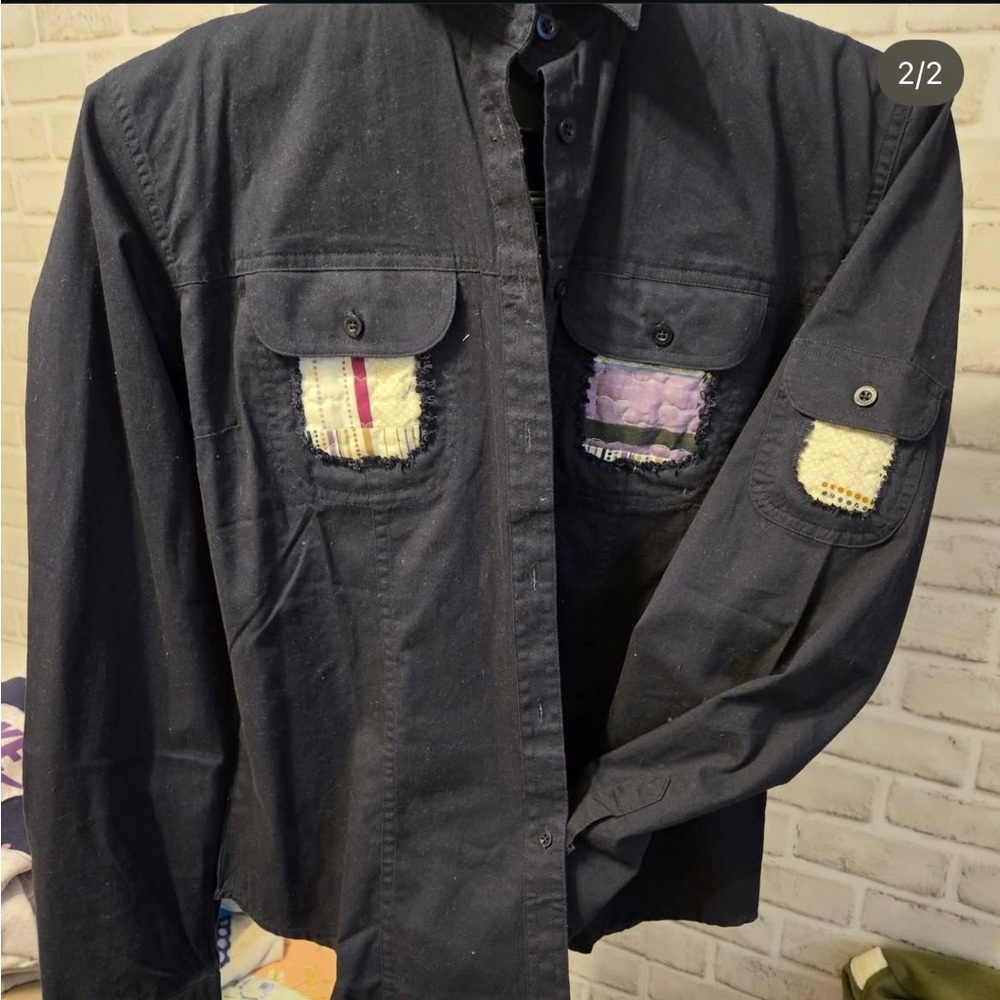 Blue Jacket with Patchwork Flower Design - Picture 2 of 2